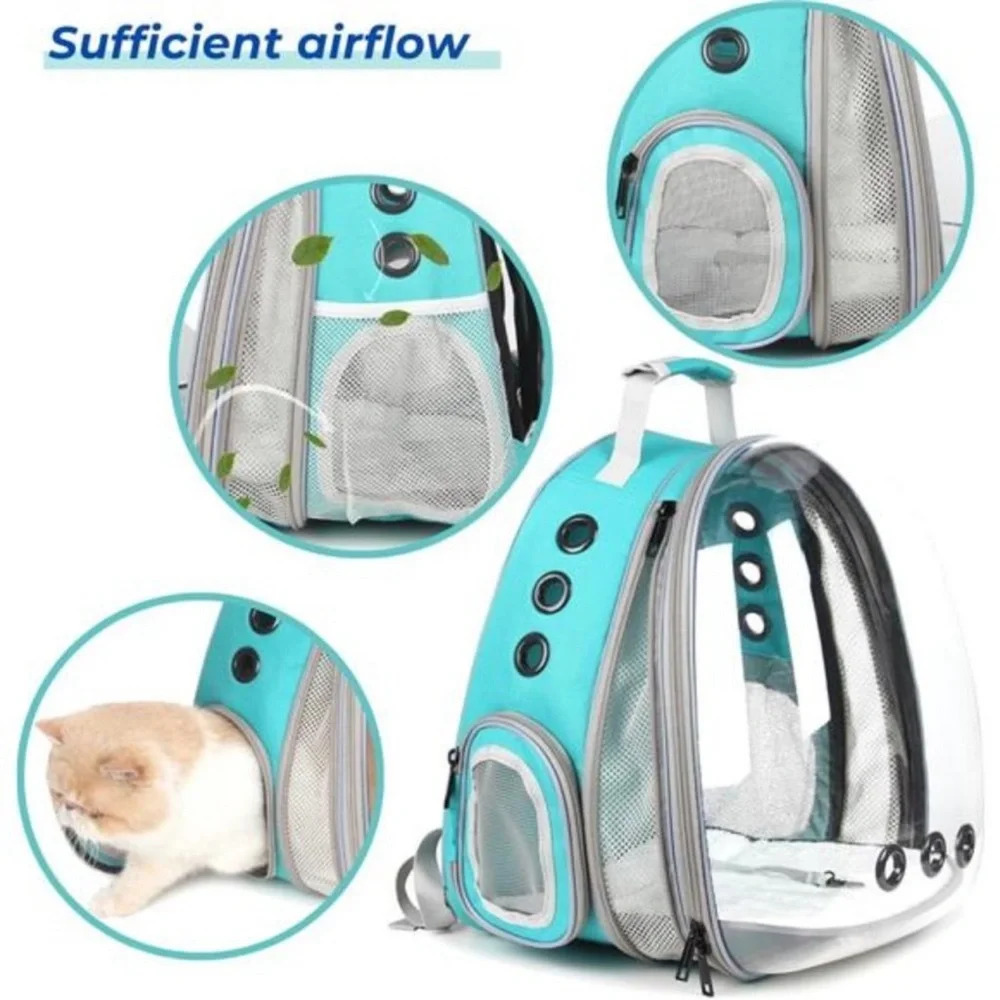 Bubble Expandable Cat Backpack Pet Travel Carrier for Cats and Dogs(Green-Front)
